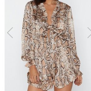 Snakeskin ruffle tie romper
